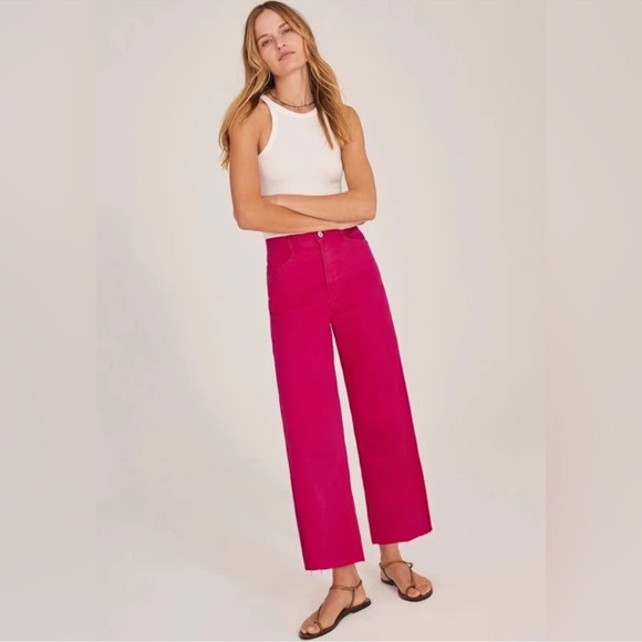 Favorite Daughter The Mischa Super High Rise Wide Leg Ankle Pink Peacock 27 - Picture 1 of 11